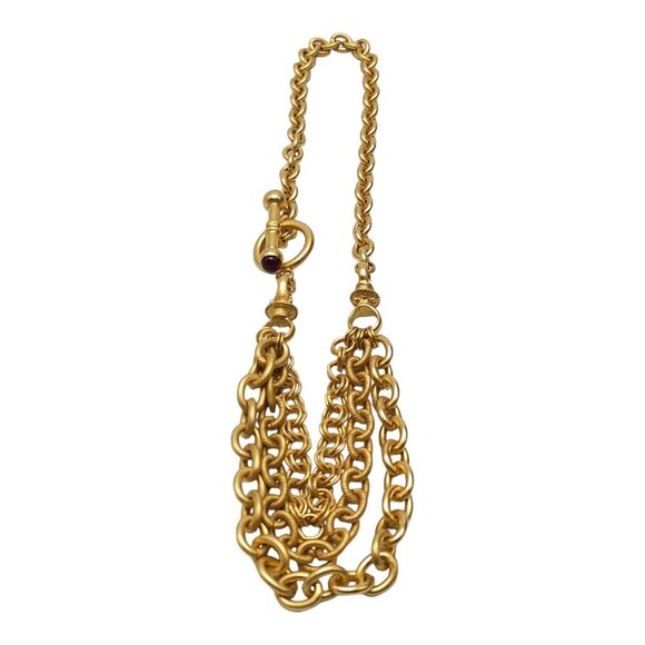 Multi-Strand Chunky Matte Gold Tone Chain Necklace With Toggle Clasp Gemstone Ac - Picture 5 of 6